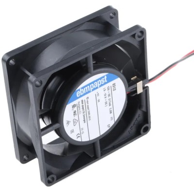 ebm-papst 8300 Series High Performance Ball Bearing Axial Fan, 12V DC, 2.6W Power, 54 m³/h Air Flow, , 80mm x 80mm x IP68