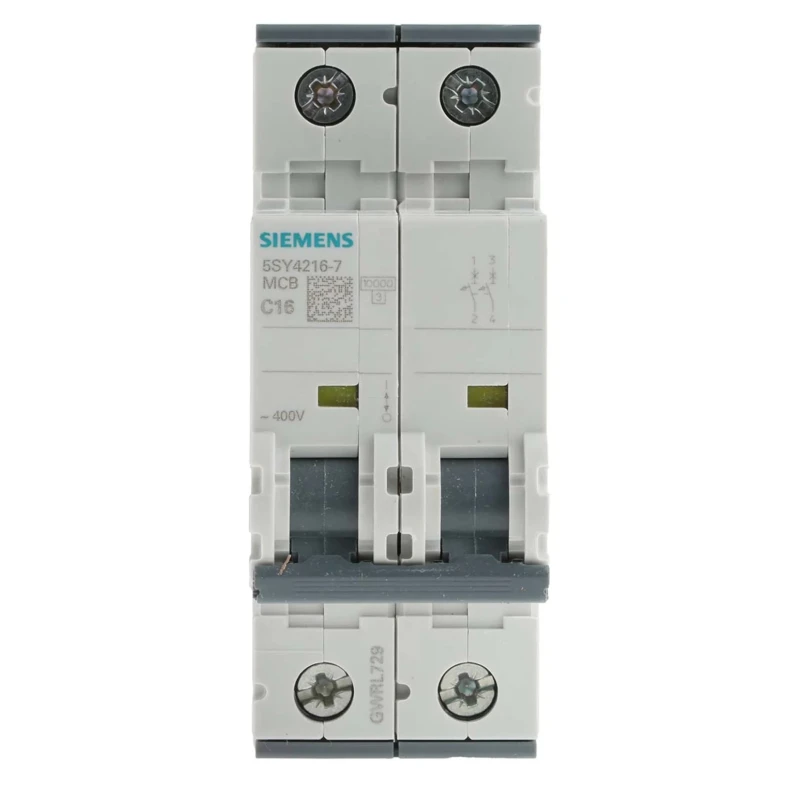 Siemens SENTRON Miniature Circuit Breaker 2-Pole 16A Type C 400V AC 72V DC 10 kA Breaking Capacity 5SY4216-7