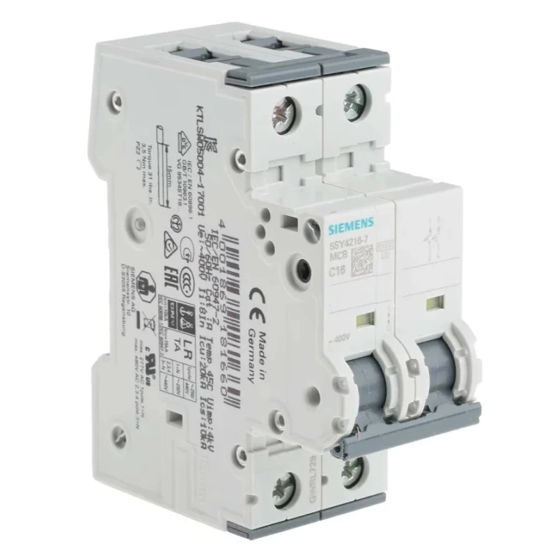 Siemens SENTRON Miniature Circuit Breaker 2-Pole 16A Type C 400V AC 72V DC 10 kA Breaking Capacity 5SY4216-7