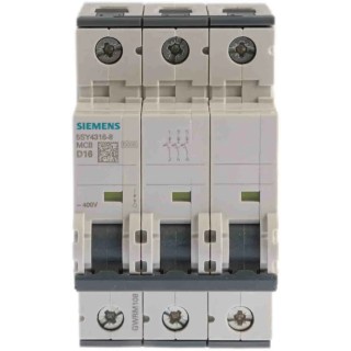 Siemens SENTRON Miniature Circuit Breaker 3-Pole, 16A, Type D, 400V AC, 60V DC, 10 kA Breaking Capacity 5SY4316-8