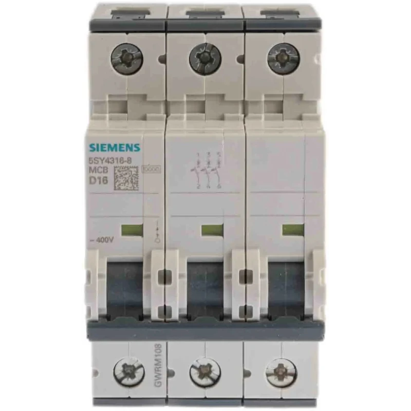 Siemens SENTRON Miniature Circuit Breaker 3-Pole, 16A, Type D, 400V AC, 60V DC, 10 kA Breaking Capacity 5SY4316-8