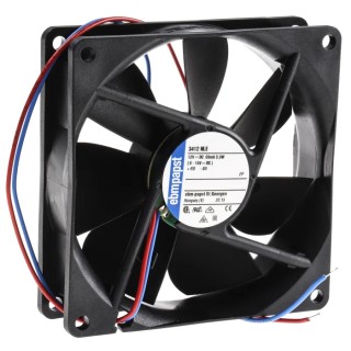 ebm-papst 3400 N Series Ball Bearing DC Axial Fan 92 x 25 mm, 12 V/24 V/48 V DC, 61 m³/h, 800 mW, 1950 rpm, IP68/IP54 3412NLE