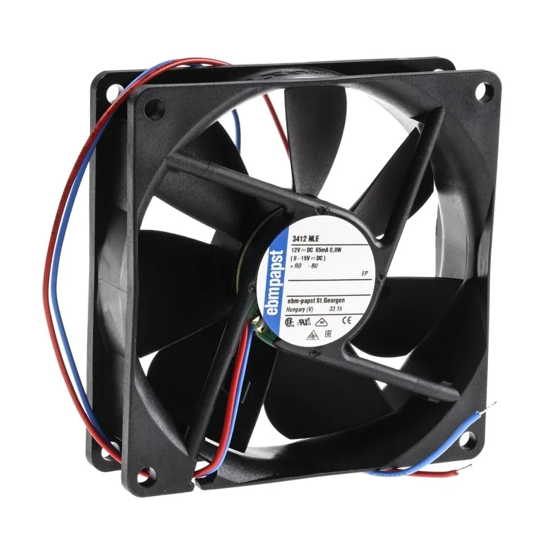 ebm-papst 3400 N Series Ball Bearing DC Axial Fan 92 x 25 mm, 12 V/24 V/48 V DC, 61 m³/h, 800 mW, 1950 rpm, IP68/IP54 3412NLE