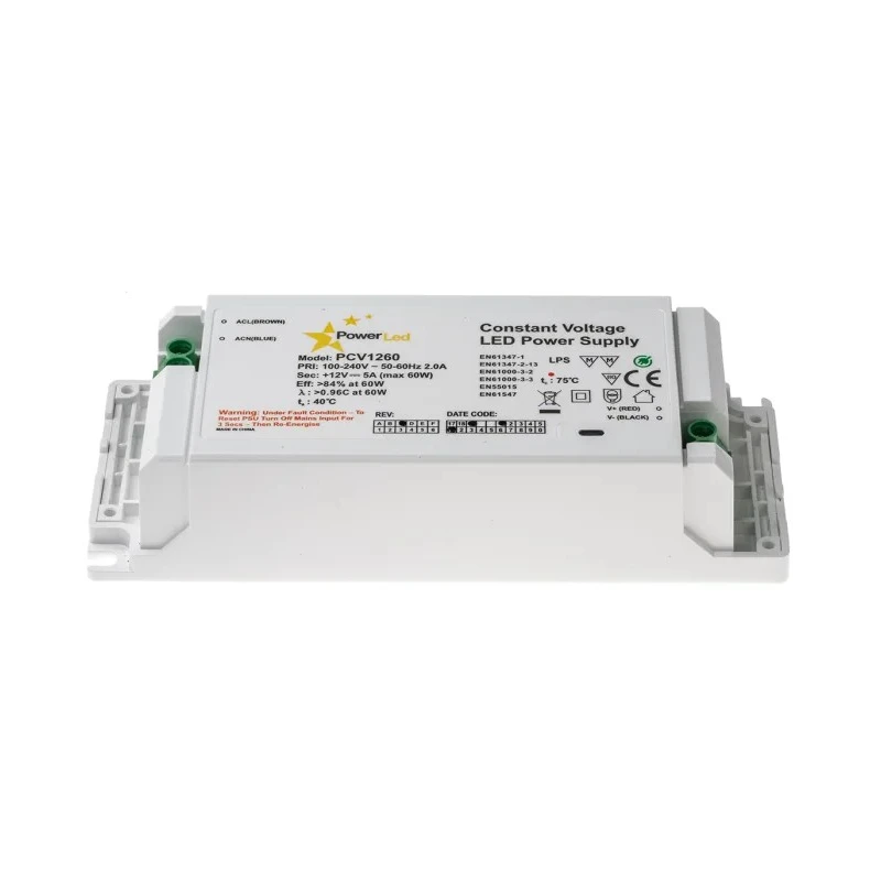 PowerLED 5 Output Constant Voltage LED Driver, 12V, 60W, 5A, AC-DC Enclosed PCV1260