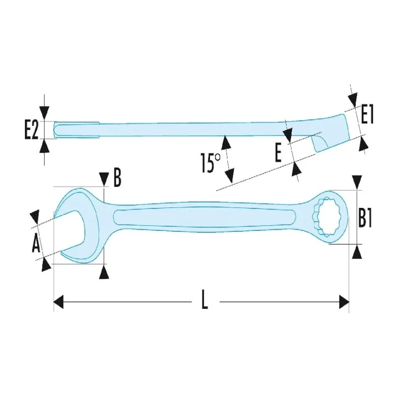 Facom Combination Spanner 19 mm, 216mm Overall Length, Chrome Finish, 12 Points, 15° Offset Angle 440.19SLS