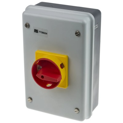 RS PRO 4-Pole Panel Mount Isolator Switch 40A, IP54, 18.5 kW, 690V AC, Red Handle IP54