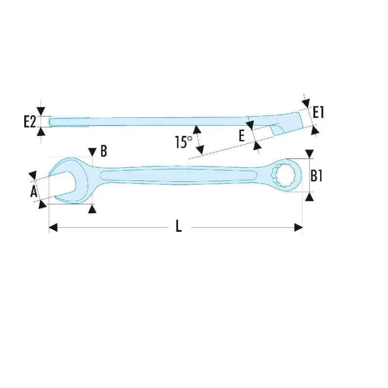 Facom Combination Spanner 35 mm, Chrome Finish, 15° Offset Angle, 12 Point, 430mm Overall Length 440.35