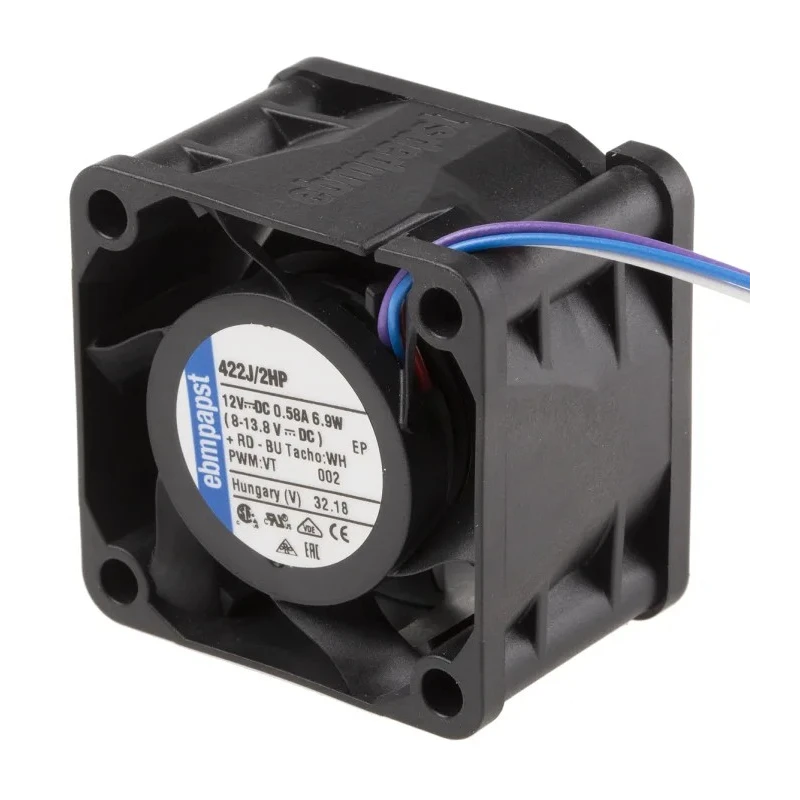 ebm-papst 420 J Series Low Power 12V DC Axial Fan, 38 m³/h Air Flow, 7.9 W Power Consumption, 40x28 mm Frame, 422J/2HP