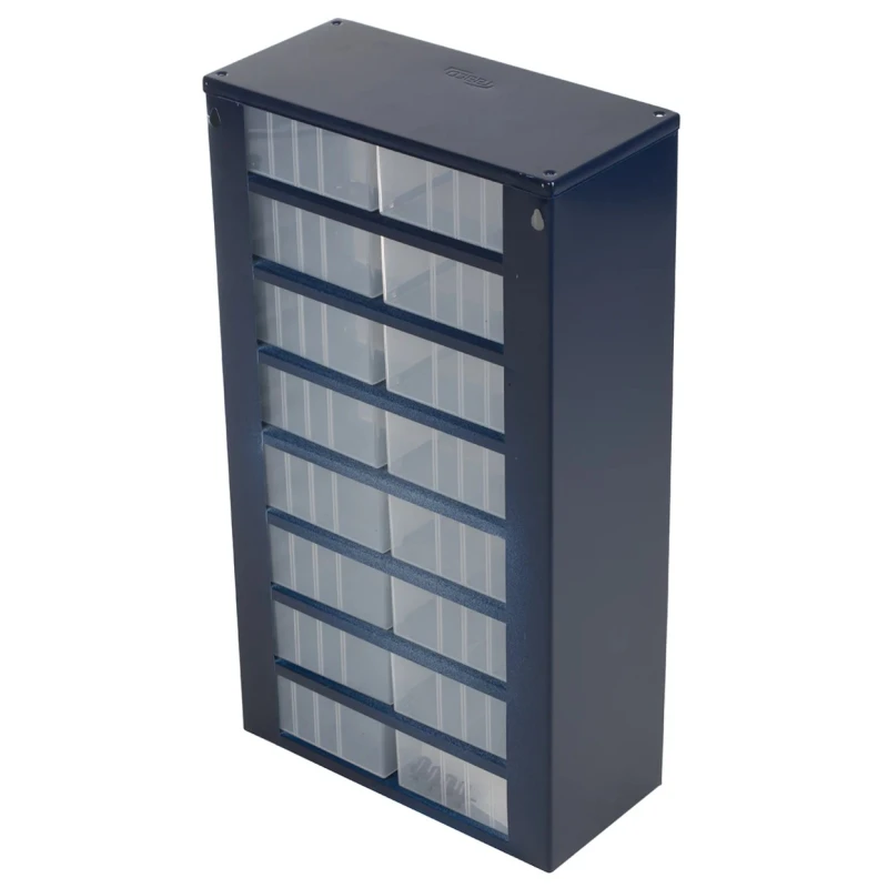 Raaco Drawer Storage Unit Cabinet 16 Drawers Painted Steel 552mm x 150mm x 150mm Blue 137423