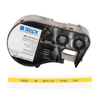 Brady Black on Yellow, Black Label Printer Tape, 2.13 m Length, 5.97 mm Width MC-125-342-YL