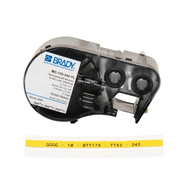 Brady Black on Yellow, Black Label Printer Tape, 2.13 m Length, 5.97 mm Width MC-125-342-YL