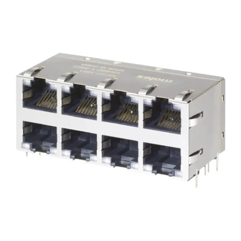 Molex 85727 Series RJ45 Connector Female Through Hole Cat5 Cat5e Shielded Right Angle 8 Port 8 Way RJ45