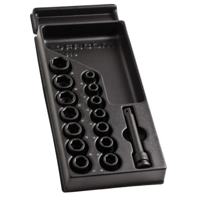 Facom 15-Piece 1/2 in Standard Impact Socket Set, Steel Manganese Phosphate Finish MOD.NS1