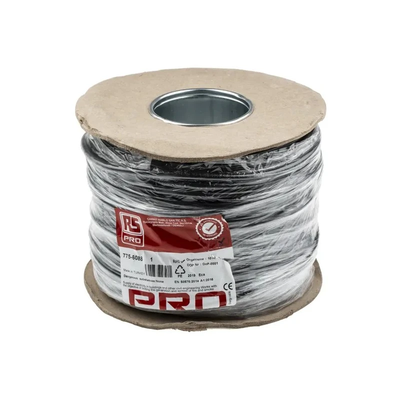 RS PRO 2 Core Power Cable Black 0.75mm² 70 °C PVC Jacket 100 m 300/500V 775-6088