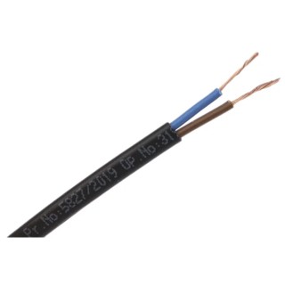 RS PRO 2 Core Power Cable Black 0.5mm² 300V 70°C PVC Jacket 100m 775-6084