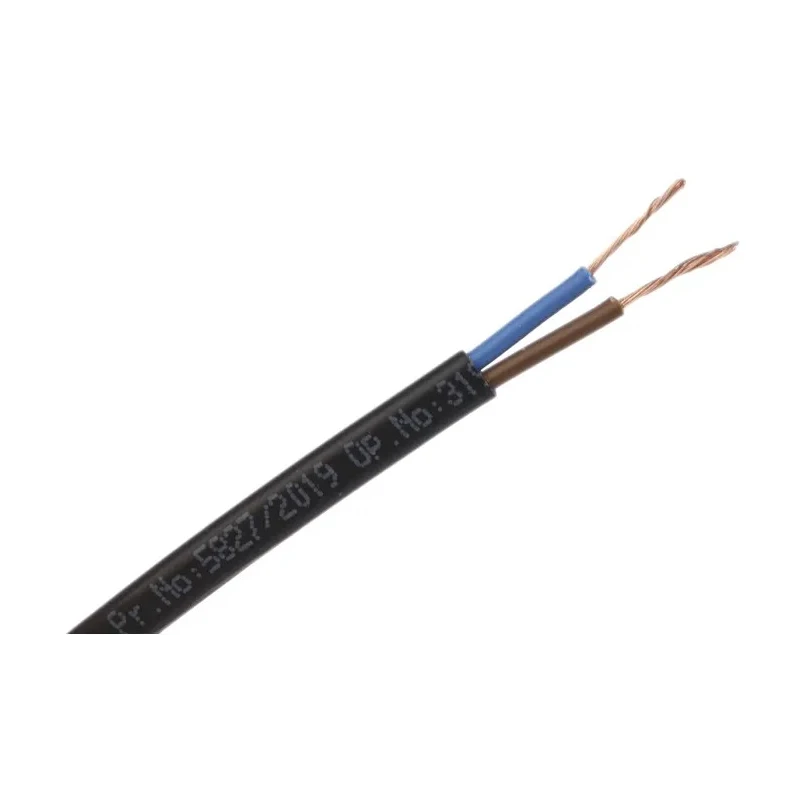 RS PRO 2 Core Power Cable Black 0.5mm² 300V 70°C PVC Jacket 100m 775-6084