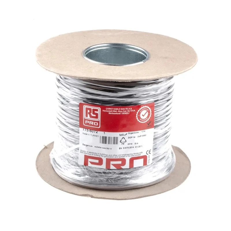 RS PRO 2 Core Power Cable Black 0.75mm² PVC Jacket 300V 100 m H03VVH2-F 775-6072