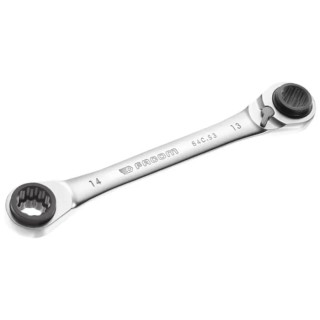 Facom Ratchet Ring Spanner Double Ended Metric Size 12 x 14 mm Satin Chrome Finish 190mm Overall Length 64C.S3
