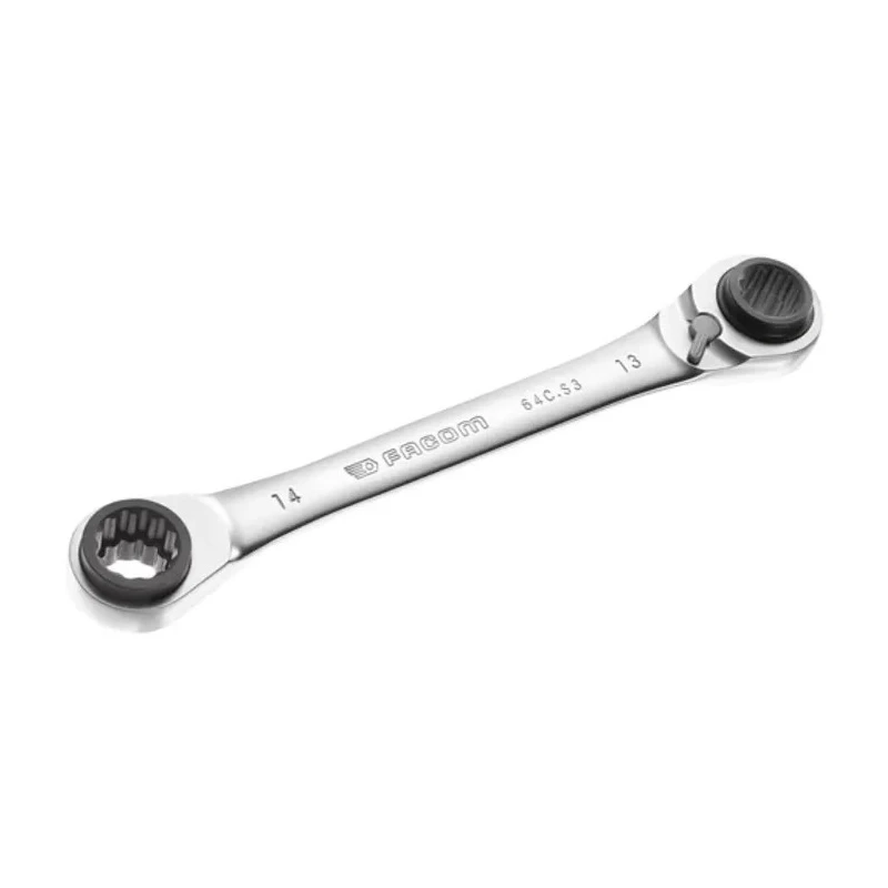 Facom Ratchet Ring Spanner Double Ended Metric Size 12 x 14 mm Satin Chrome Finish 190mm Overall Length 64C.S3