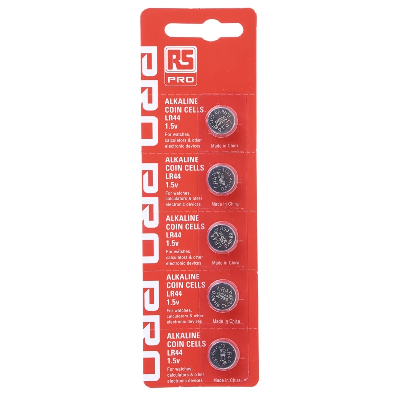 RS PRO Alkaline LR44 Button Battery 1.5 V 11.6 mm Diameter 5 Pack LR44