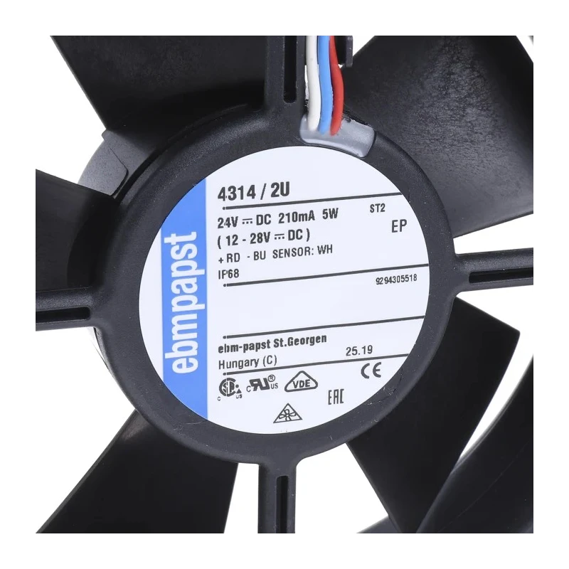 ebm-papst 4300 Series Axial Fan 24V dc 5W 170 m³/h 2800 rpm IP68 Ball Bearing 119 x 32 mm 