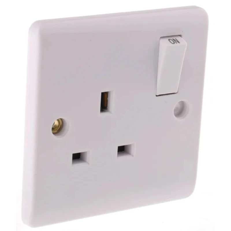 RS PRO 13A White 1 Gang Plug Socket Indoor Flush Mount Type G Rocker Switch 230V 775-8056
