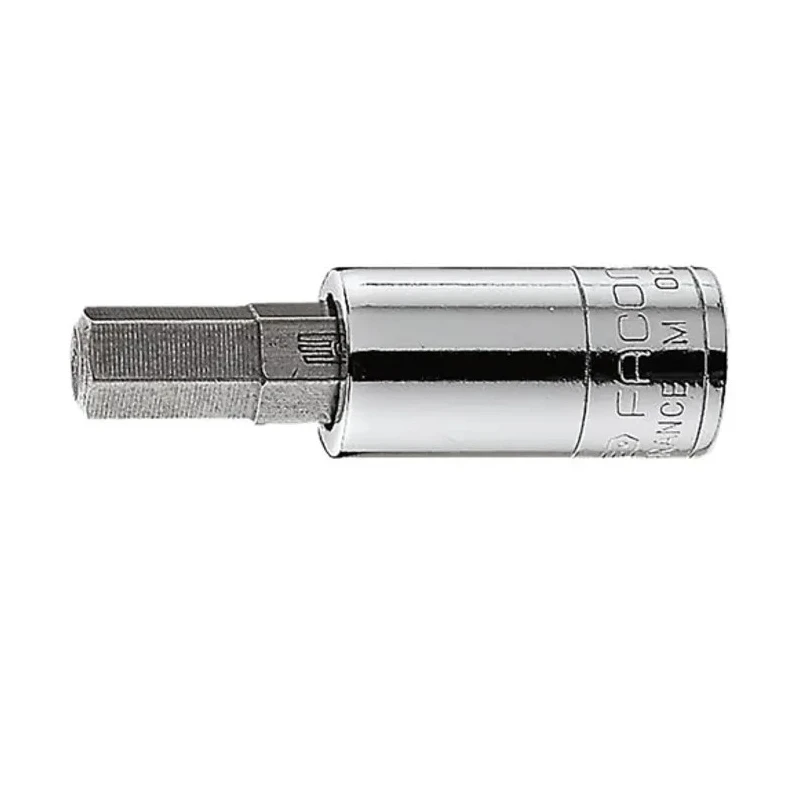 Facom 1/4 in Drive 10 mm Bit Square Socket, Bright Chrome with Phosphate Finish, 37mm Overall Length RT.10
