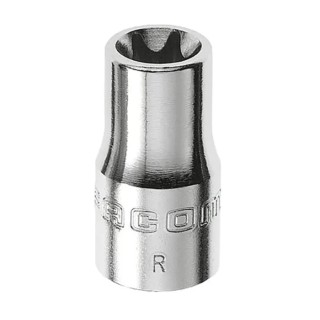 Facom 1/4 in Drive E10 Standard Square Socket, Bright Chrome Finish, 22mm Overall Length RTX.10