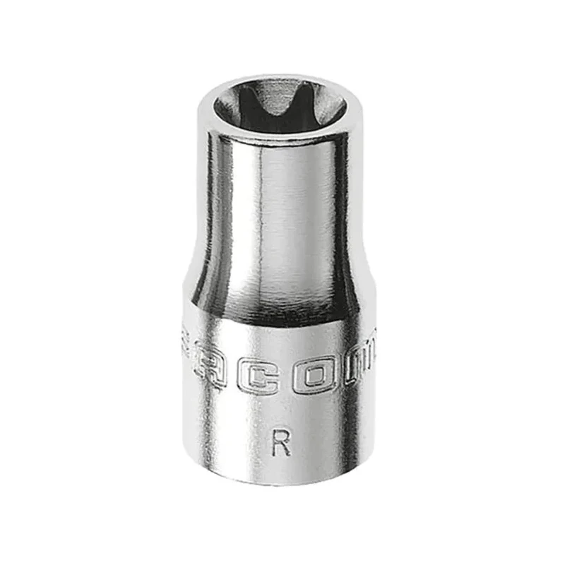 Facom 1/4 in Drive E10 Standard Square Socket, Bright Chrome Finish, 22mm Overall Length RTX.10