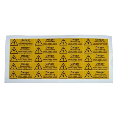 RS PRO Black Yellow Vinyl Safety Label Danger Disconnect the Mains Supply Before Removing This Cover 20 mm x 60 mm 776-0932