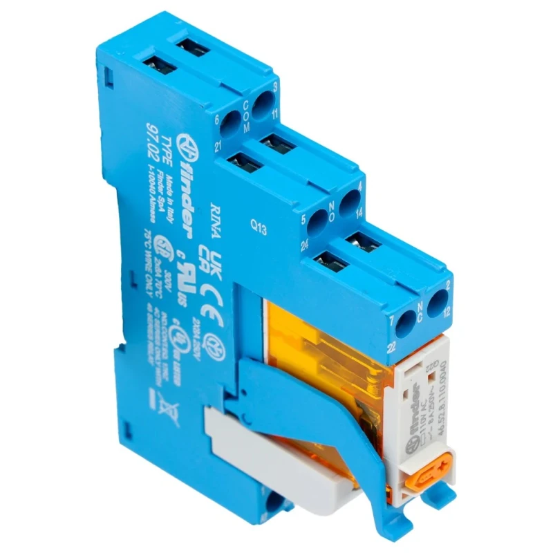 Finder 4C DIN Rail Relay Socket 250V AC 8A/15A Screw Terminal for 4C Series Relay 4C.02.8.110.0060SPA