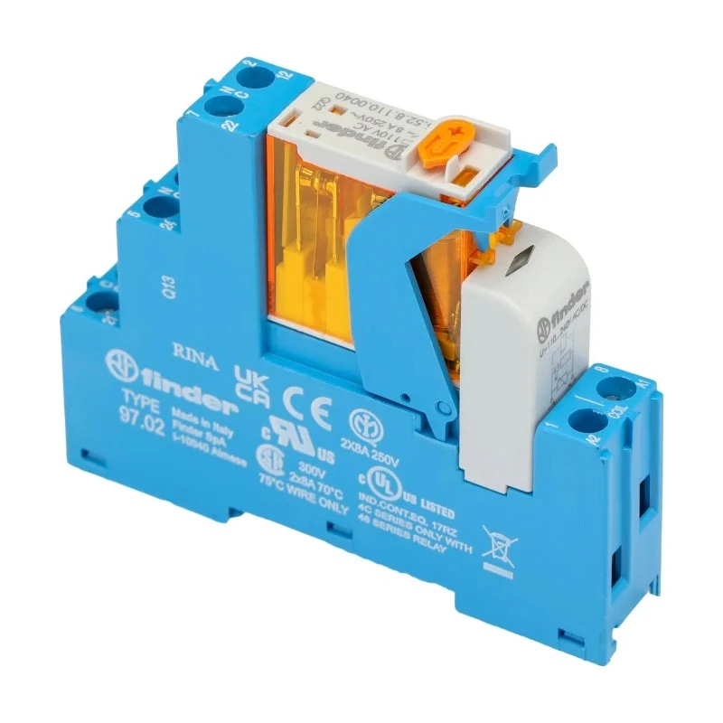 Finder 4C DIN Rail Relay Socket 250V AC 8A/15A Screw Terminal for 4C Series Relay 4C.02.8.110.0060SPA