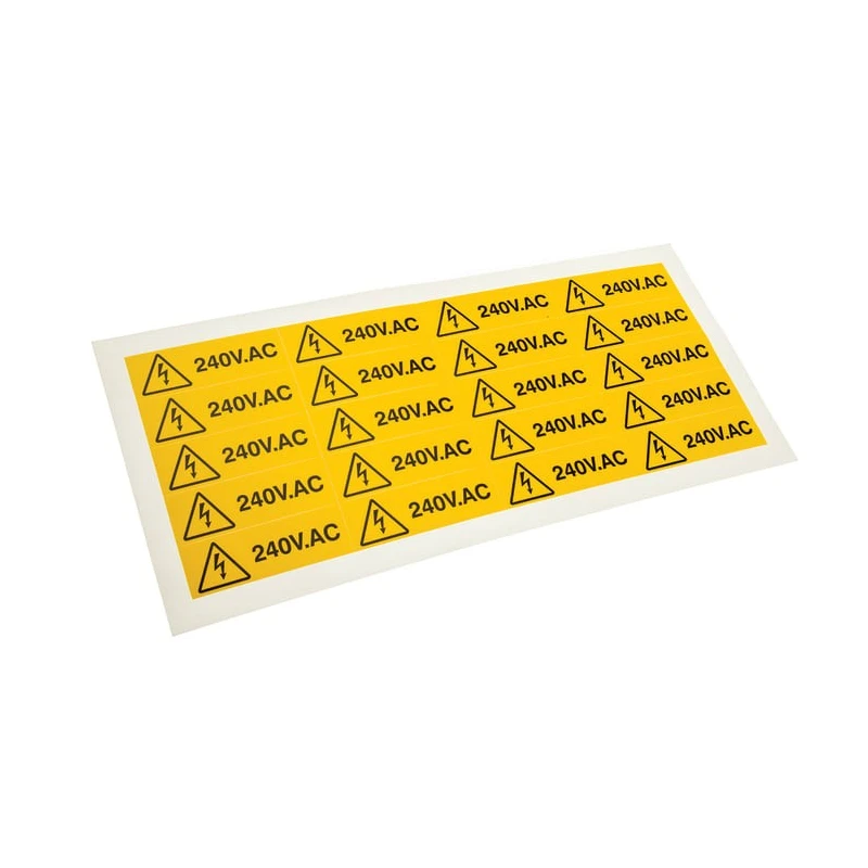 RS PRO Black Yellow Vinyl Safety Label 240V AC Text 20 mm x 60 mm 776-0936
