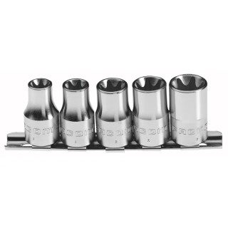 Facom 6-Piece 1/4 in Torx Socket Set Chrome Vanadium Steel Bright Chrome Finish RTX.40