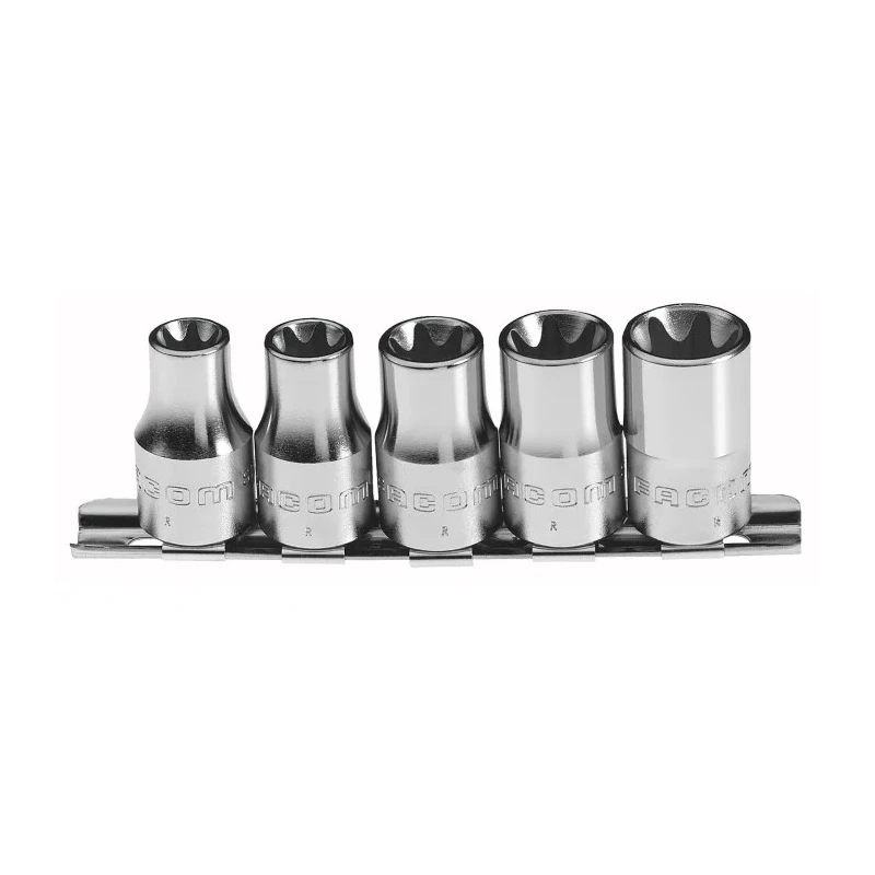 Facom 6-Piece 1/4 in Torx Socket Set Chrome Vanadium Steel Bright Chrome Finish RTX.40