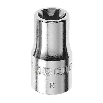 Facom 1/4 in Drive E4 Standard Square Socket, Bright Chrome Finish, 22mm Overall Length RTX.4