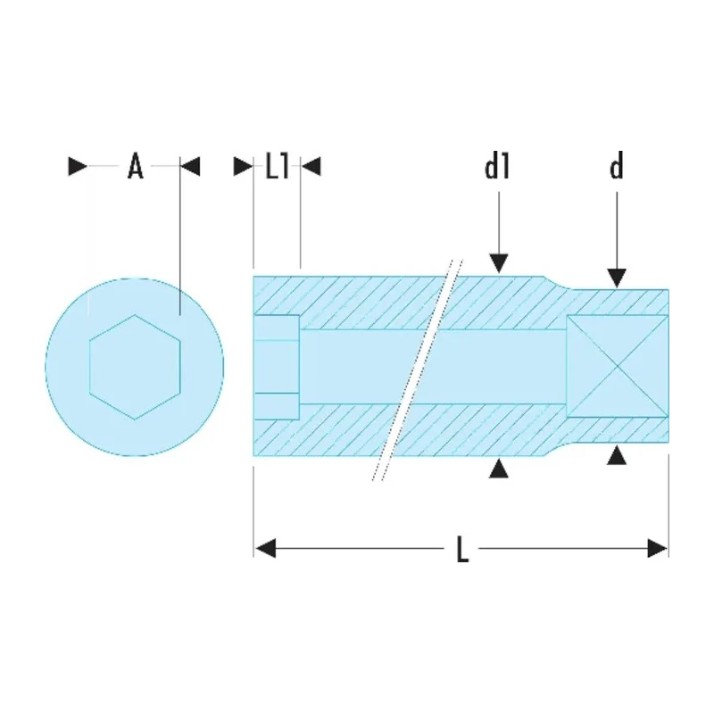Facom 1/2 in Drive 15 mm 6 Point Square Socket Bright Chrome Finish 77mm Length S.15HLA