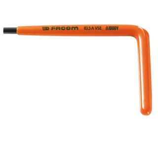Facom L Metric Insulated Steel Hex Key, Hex Size 10 mm, Overall Length 125 mm 83.10AVSE