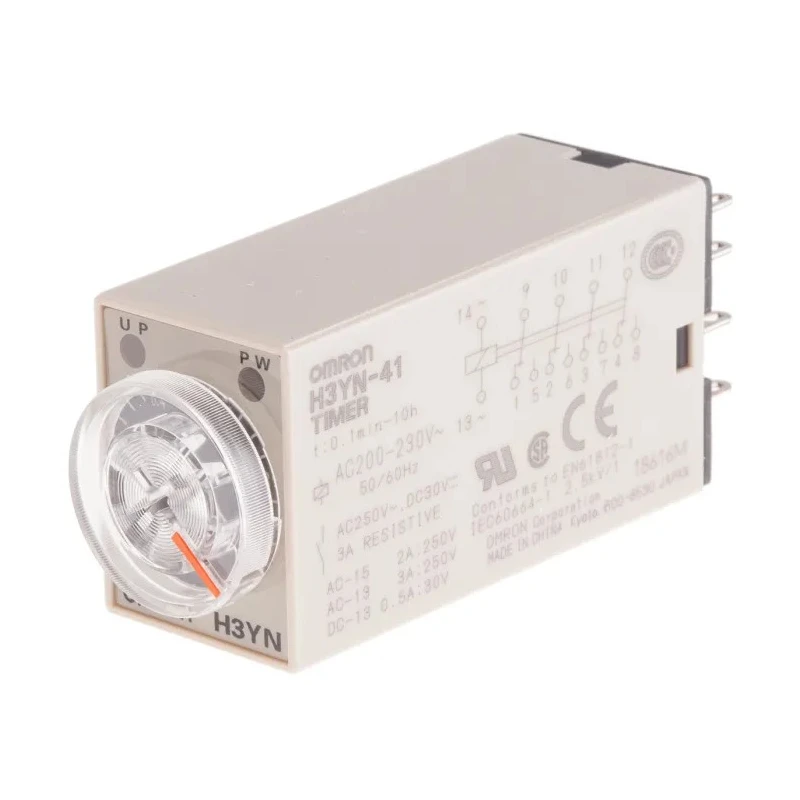 Omron H3YN Series Multifunction 4-Contact DIN Rail Panel Mount Timer Relay 200 to 230 V AC, 0.1 min to 10 h 