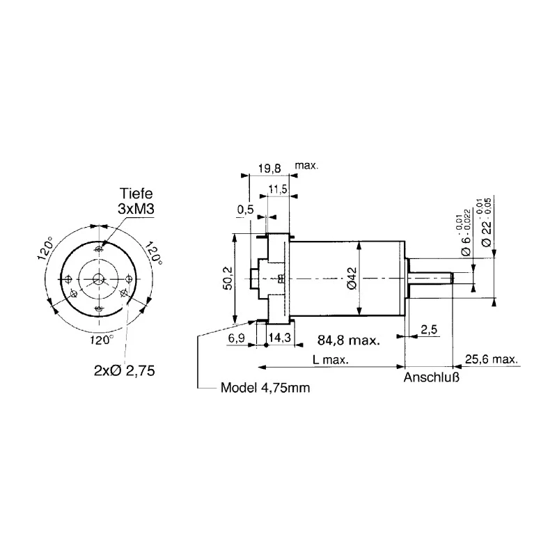 Crouzet Brushed DC Motor, 22W, 24V DC, 70 mNm Torque, 3070 RPM, 6 mm Shaft Diameter 82800502