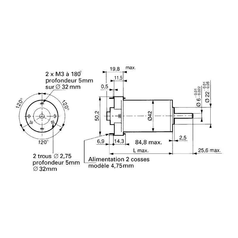 Crouzet Brushed DC Motor, 22W, 24V DC, 70 mNm Torque, 3070 RPM, 6 mm Shaft Diameter 82800502