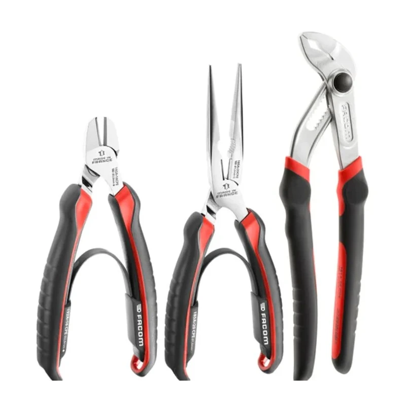 Facom 3-Piece Plier Set Including Cutters, Long Nose Pliers, Water Pump Pliers CPE.A3