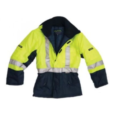 Pro Fit Yellow Navy Unisex Hi Vis Jacket Hooded with Polyester Lining Nylon Reinforced F481-XL
