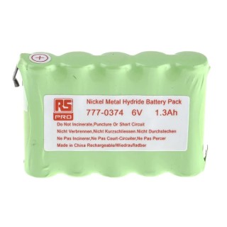 RS PRO 6 V Nickel Metal Hydride Rechargeable Battery Pack 5 Cells 1300 mAh 6V 1300mAh 777-0374