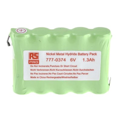 RS PRO 6 V Nickel Metal Hydride Rechargeable Battery Pack 5 Cells 1300 mAh 6V 1300mAh 777-0374