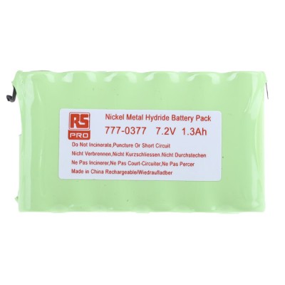RS Pro 7.2 V Nickel Metal Hydride Rechargeable Battery Pack 6 Cells 1300 mAh 777-0377