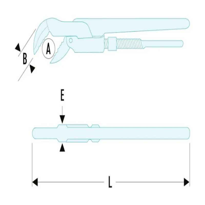 Facom Pipe Wrench with 60 mm Jaw Capacity and 600 mm Overall Length, Forged Steel Metal Handle 121A.2P
