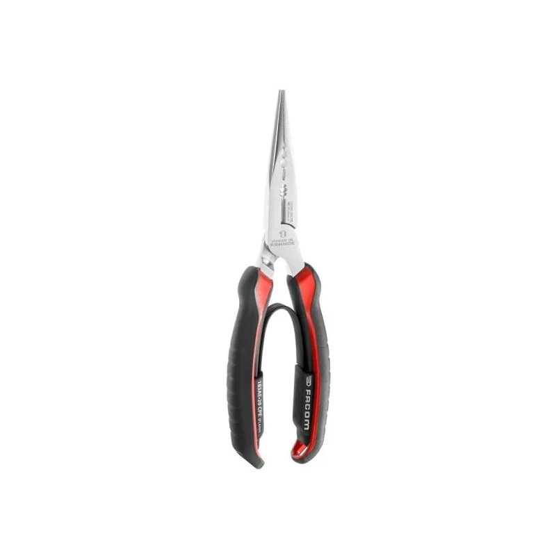 Facom Long Nose Plier Serrated, Bi-Material Ergonomic Grip, High Carbon Steel, Chrome Finish, 200mm 183AE.20CPE