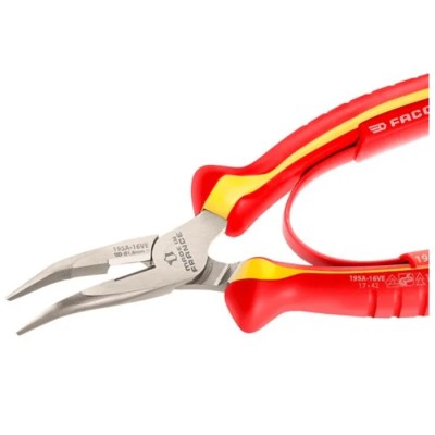 Facom Straight Nose Plier, 160mm Overall, Ergonomic Bi-Material Grip, Carbon Steel, VDE/1000V Approved 193A.16VE