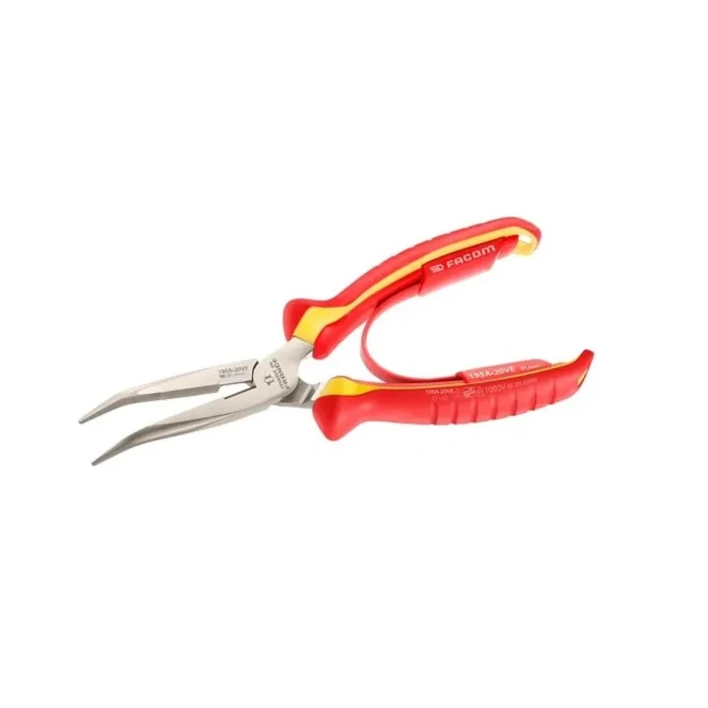 Facom 1-Piece Serrated Round Nose Plier, 200mm Overall Length, 69mm Jaw, VDE/1000V Approved 195A.20VE